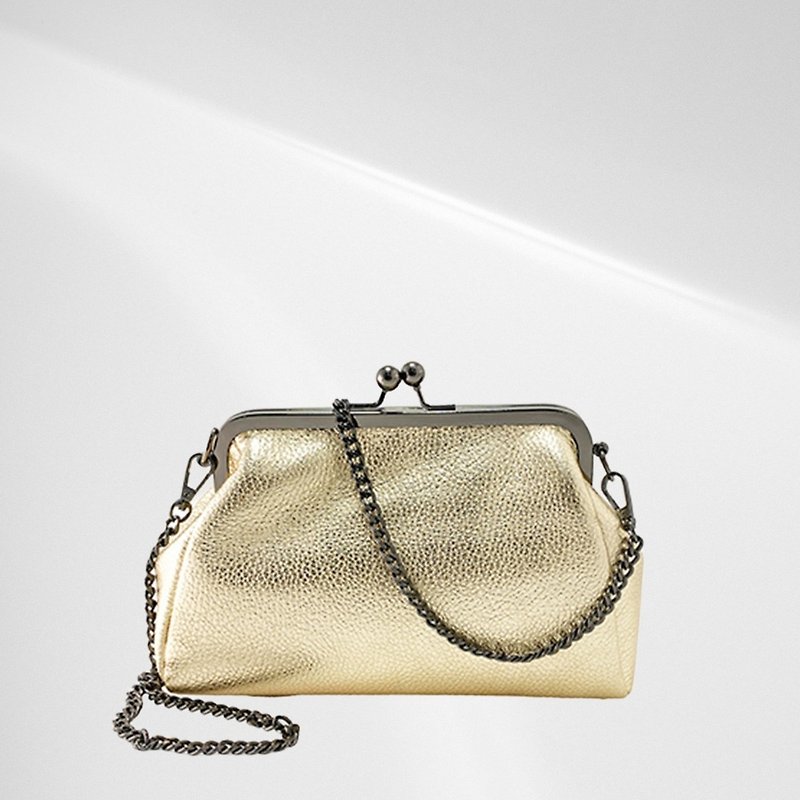 [Made in Italy] Candy Bright Metallic Chain Crossbody/Clutch Gold Bag - Messenger Bags & Sling Bags - Genuine Leather Gold