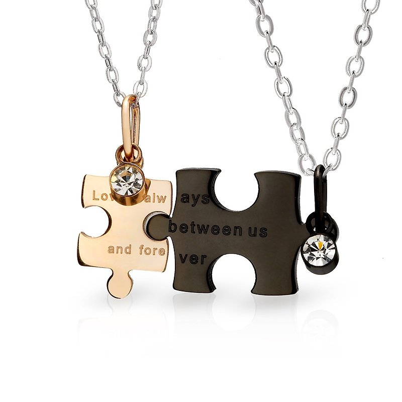 ::Free Lettering:: Complete Your Heart Puzzle West German Steel Couple Necklace Pair For Sale - Necklaces - Stainless Steel Black