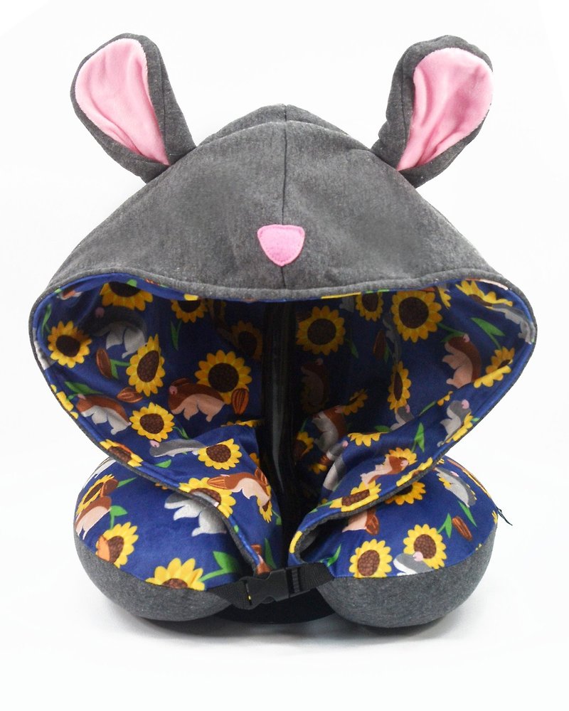 倉鼠有帽記憶綿頸枕(附收納袋) - 枕頭/抱枕 - 其他人造纖維 藍色