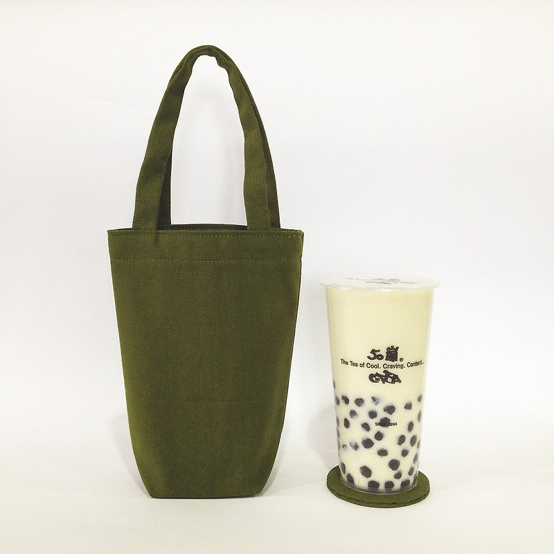 Beverage bag with coaster / matcha green - ถุงใส่กระติกนำ้ - ผ้าฝ้าย/ผ้าลินิน สีเขียว