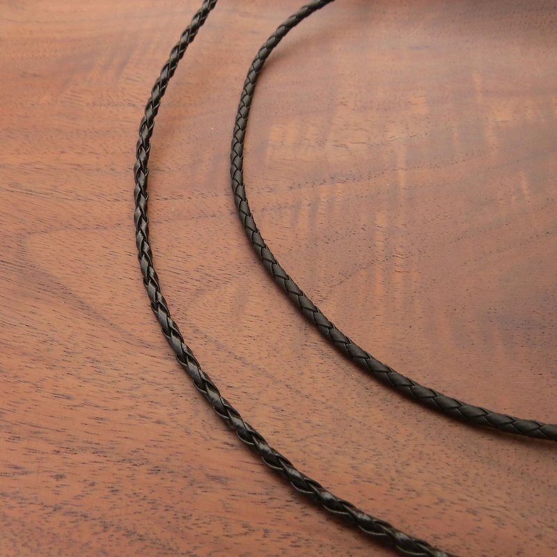 黑色人工編織皮繩+2吋延長鏈(單鏈子) / 2mm 3mm粗 / 不銹鋼釦頭 - 長項鍊 - 其他金屬 黑色