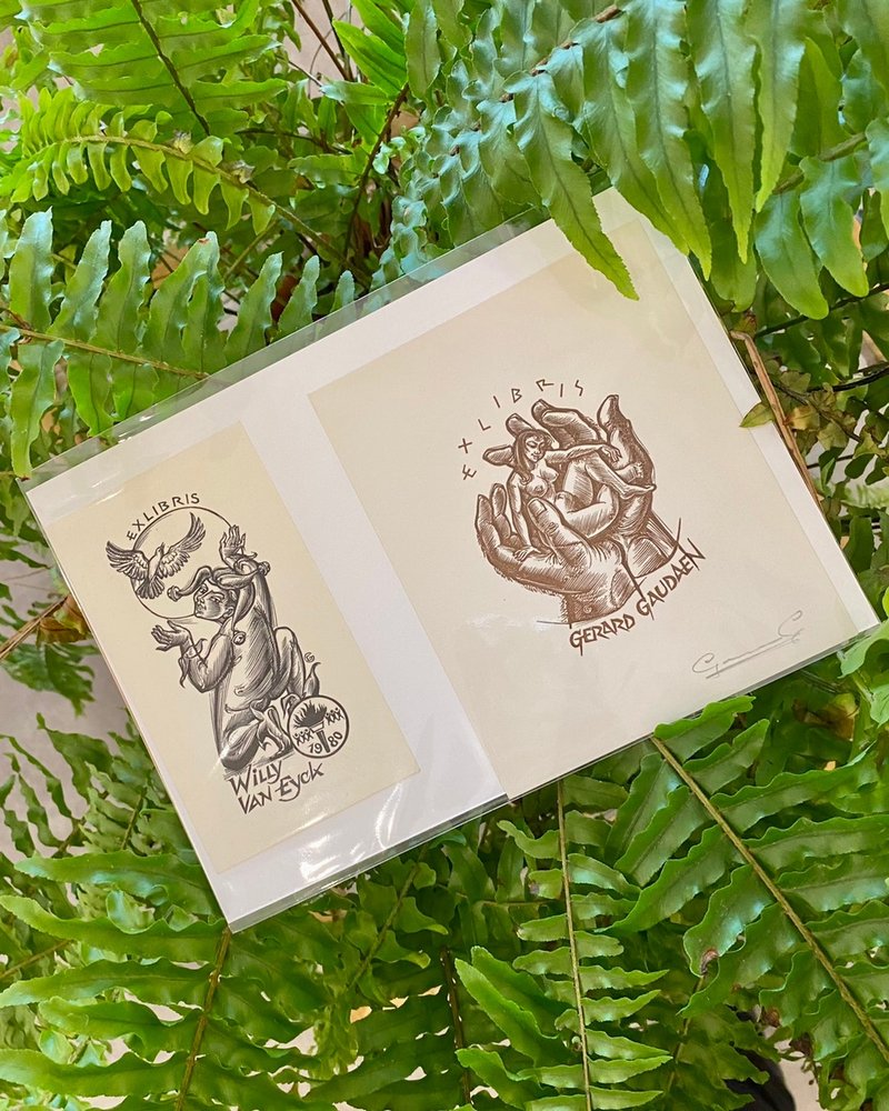 比利時藝術家 GAUDAEN, Gerard - Ex-libris - 藏書票 - 版畫 - 海報/掛畫/掛布 - 紙 白色