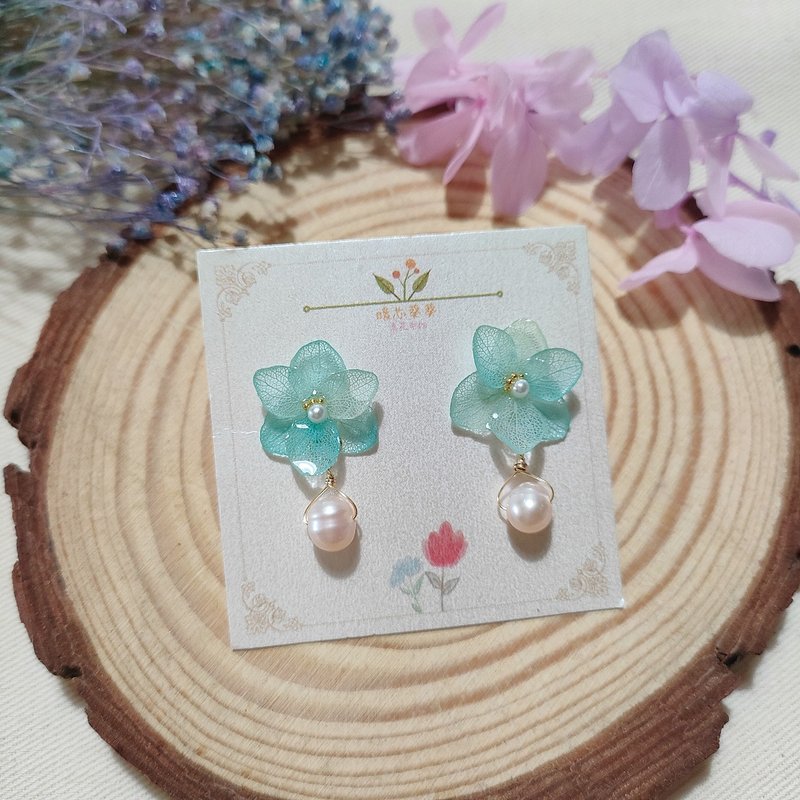 Anna Hydrangea/Mermaid Blue/ Teal/Natural Freshwater Pearl/925 Sterling Silver Earrings/Dangle Earrings - Earrings & Clip-ons - Plants & Flowers Red