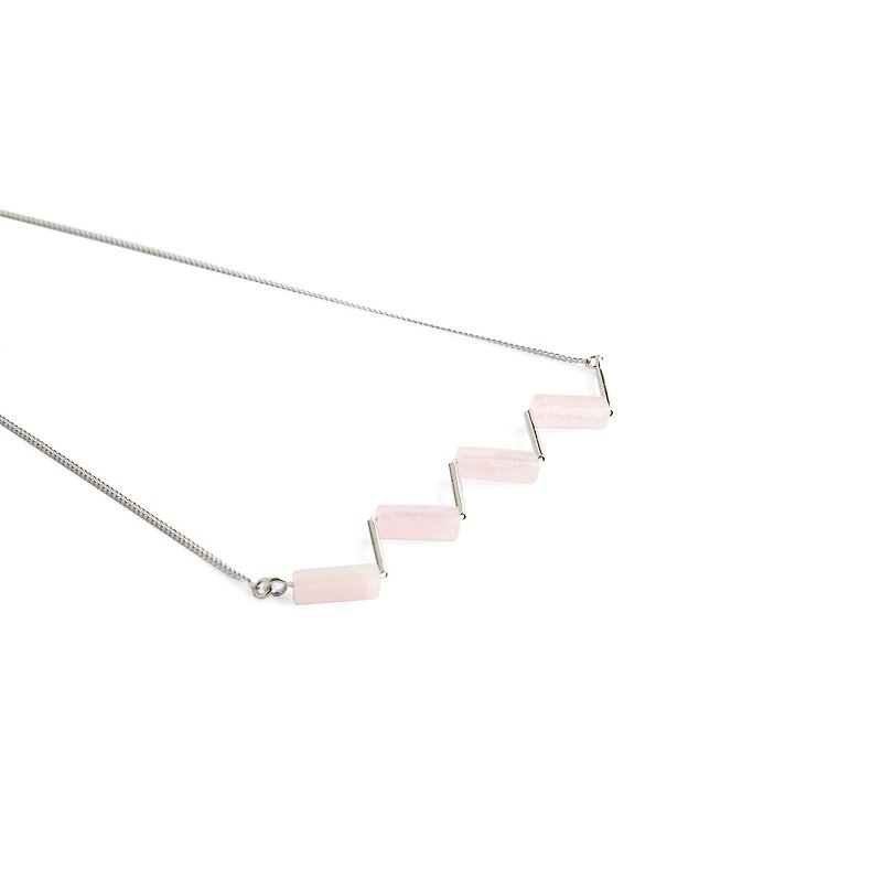 | L'EAU 2 | Rose quartz zigzag necklace - Necklaces - Gemstone Pink