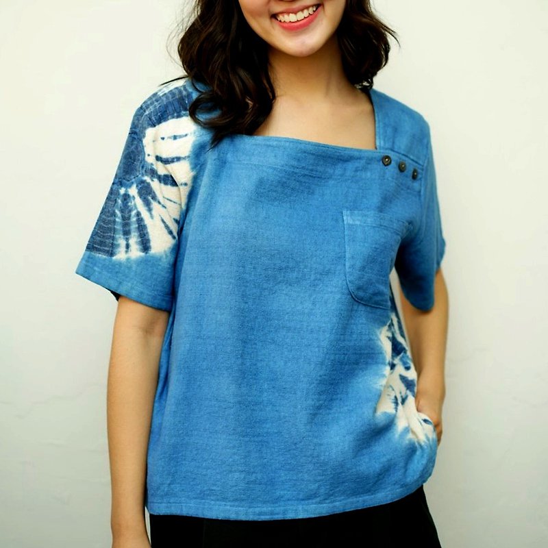 Square Neck Tie Dyed Web with mini Pocket Blouse