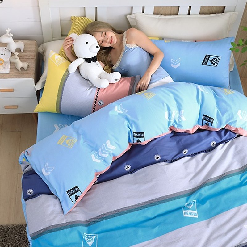 (Increase) Scotland (Blue) - Double-sided design 100% combed cotton thin bed bag four-piece group Queen6 × 6.2 - เครื่องนอน - ผ้าฝ้าย/ผ้าลินิน สีน้ำเงิน