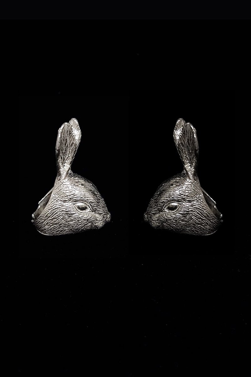 Leporidae Rabbit 925 silver rings - แหวนทั่วไป - เงินแท้ สีดำ