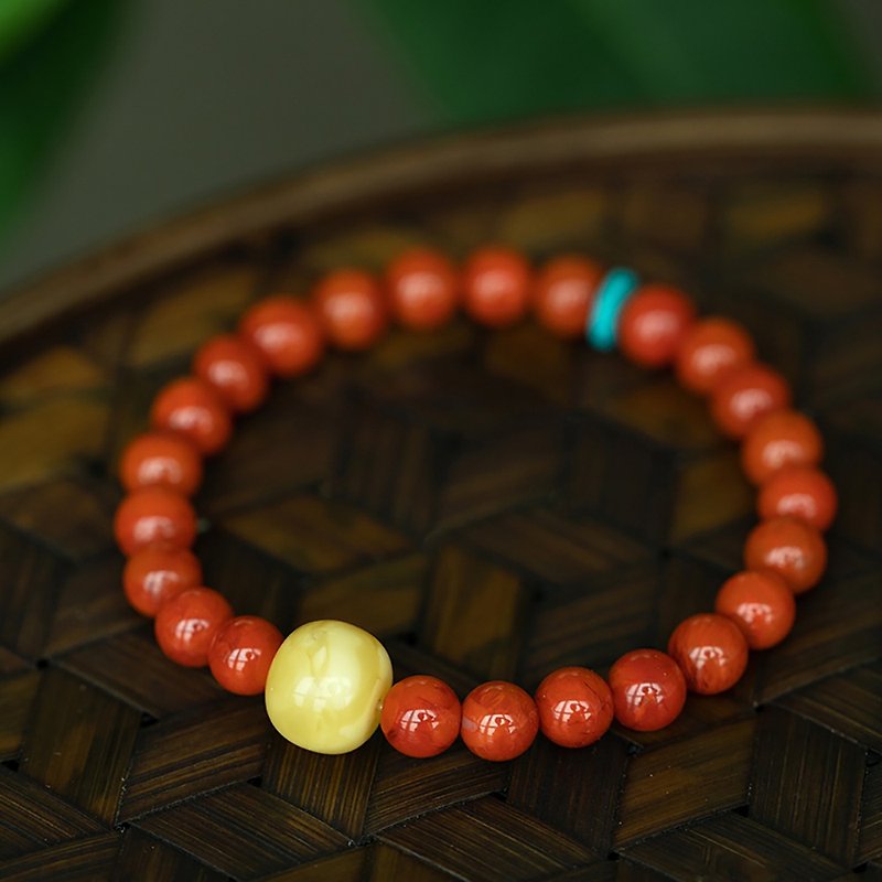 Natural southern red agate bracelet Liangshan flame full of meat persimmon red zodiac year New Year's gift bracelet for women - สร้อยข้อมือ - เครื่องประดับพลอย สีแดง