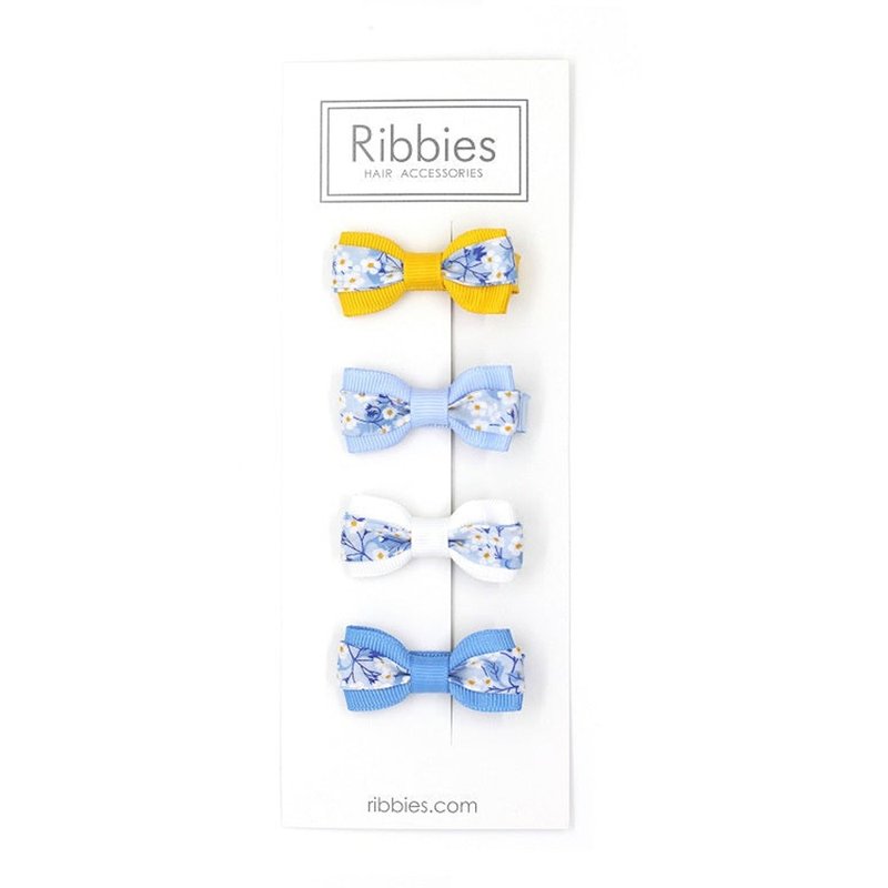 British Ribbies two-color satin bow set of 4 - Mitsi Valeria Blue - เครื่องประดับผม - เส้นใยสังเคราะห์ 