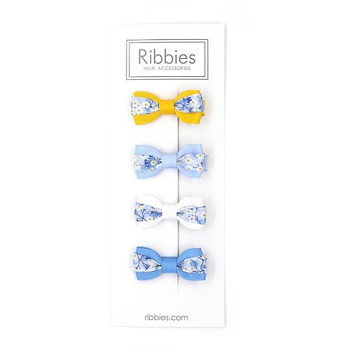 Ribbies 台灣總代理 英國Ribbies 雙色緞帶蝴蝶結4入組-Mitsi Valeria Blue