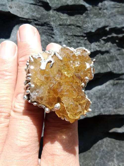 寶藏石光 / Light of Treasure Stone 螢石原礦手工銀戒 純銀戒指~ ** 悟 **~ Fluorite Silver Ring
