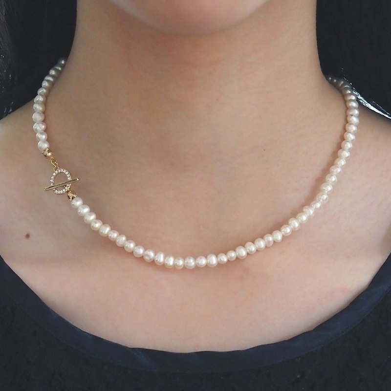 | 2way | Freshwater pearl necklace | With mantel Stone| Quality AA+ - Necklaces - Pearl White