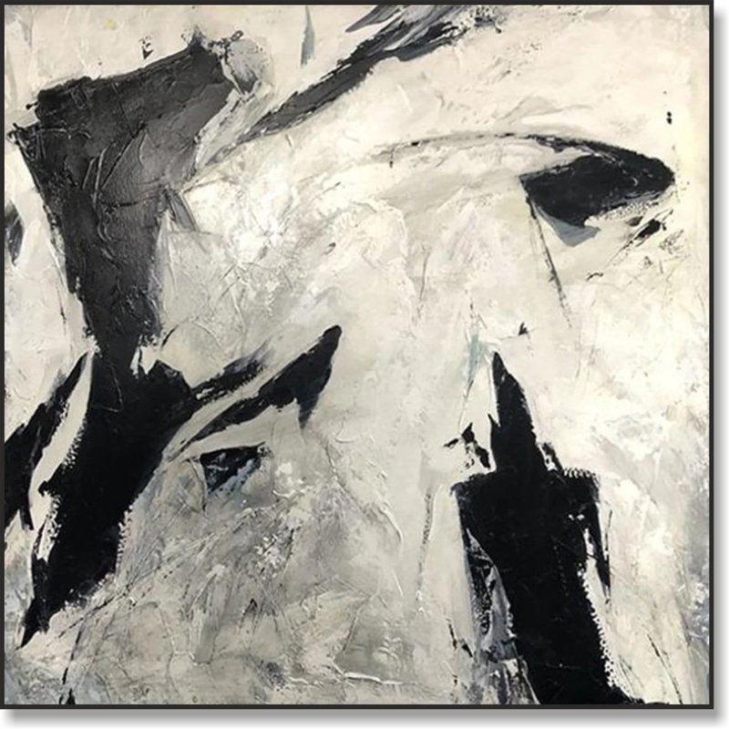Abstract Oil Painting Black And White Artwork Original Contemporary Art - 壁貼/牆壁裝飾 - 壓克力 黑色
