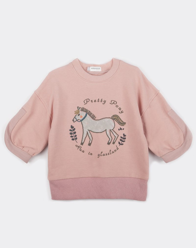 Mini Horse Puff Sleeve University T - Other - Cotton & Hemp Pink