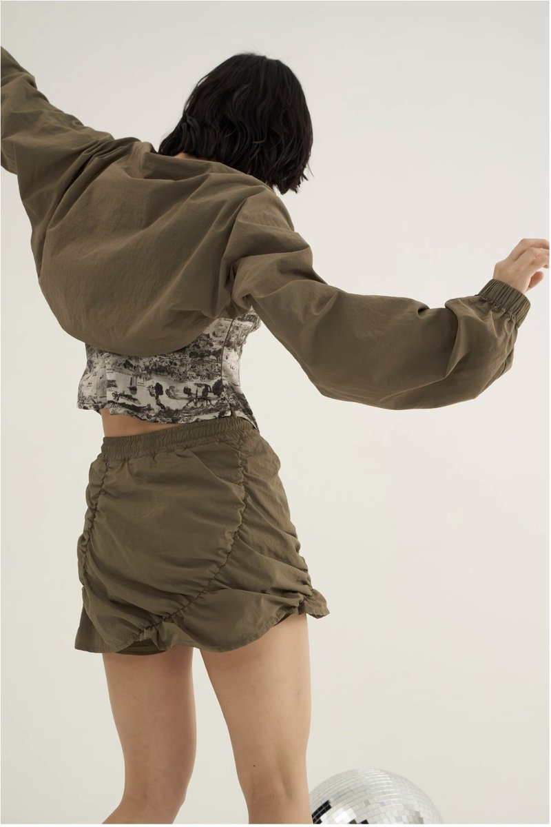 Olive Green Hot Air Balloon Cargo Skirts - กระโปรง - ไนลอน สีเขียว