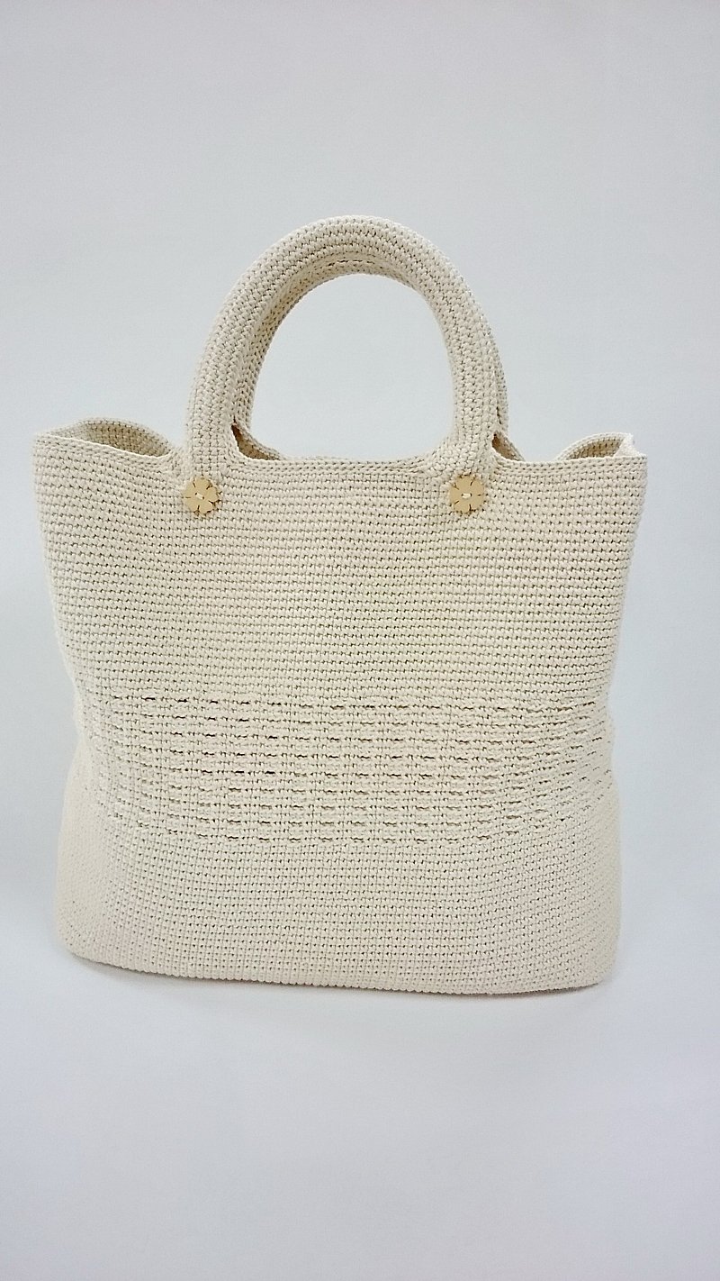 Limited handmade hand-held cotton and linen bag natural white / hand-woven bag / cotton and linen bag - กระเป๋าถือ - ผ้าฝ้าย/ผ้าลินิน ขาว