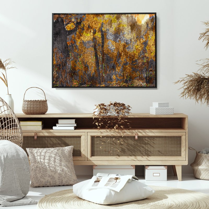 抽象畫 • 落葉秋林－金色秋天森林抽象畫/散步林下客廳掛畫/入厝 - 相框/畫框 - 棉．麻 多色