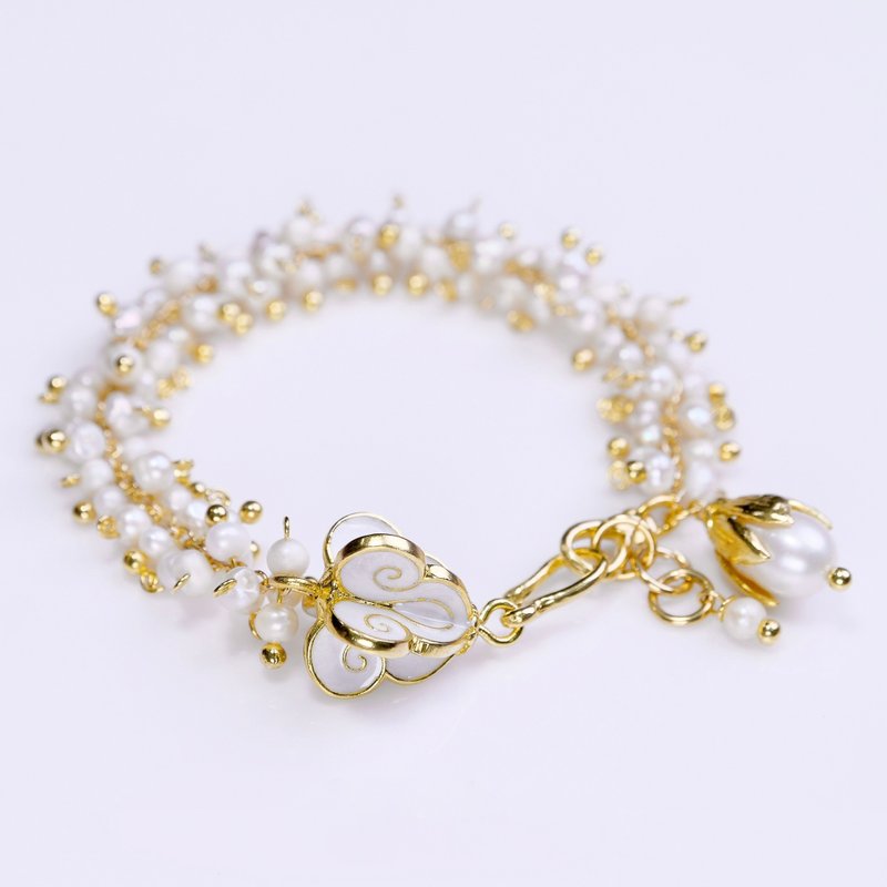 全珍珠環泰式茉莉花手鍊 - 手鍊/手鐲 - 銅/黃銅 金色