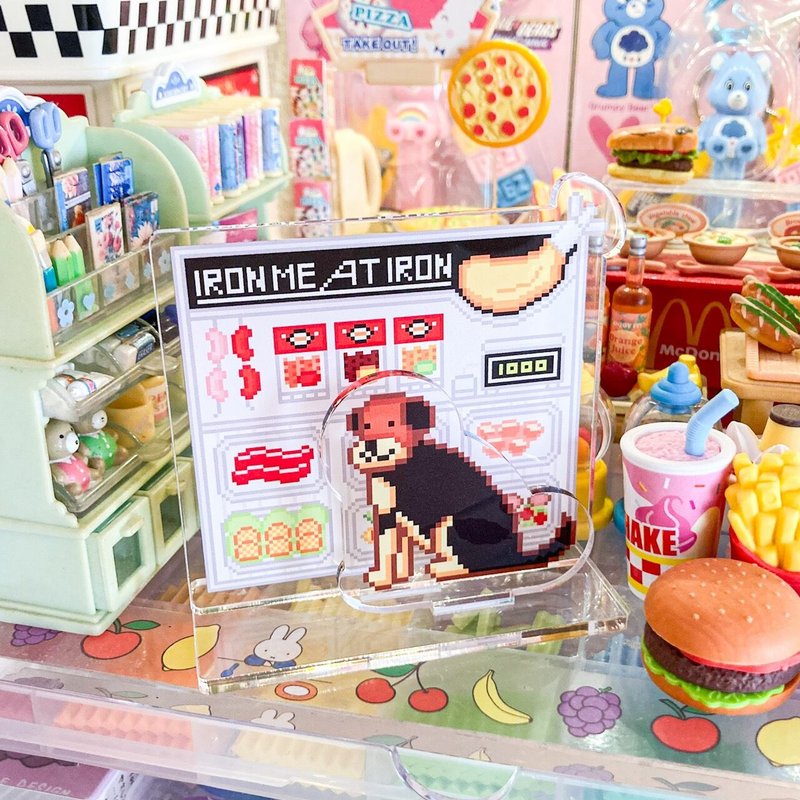 Acrylic stand Tetsu Meat and deli shop Dog Puppy Mixed breed dog Pixel art Acrylic stand - Stuffed Dolls & Figurines - Acrylic Black