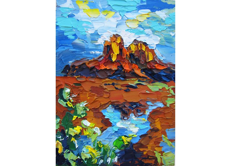 Sedona Painting Arizona Desert Landscape Wall Art Original Oil Painting - โปสเตอร์ - วัสดุอื่นๆ หลากหลายสี