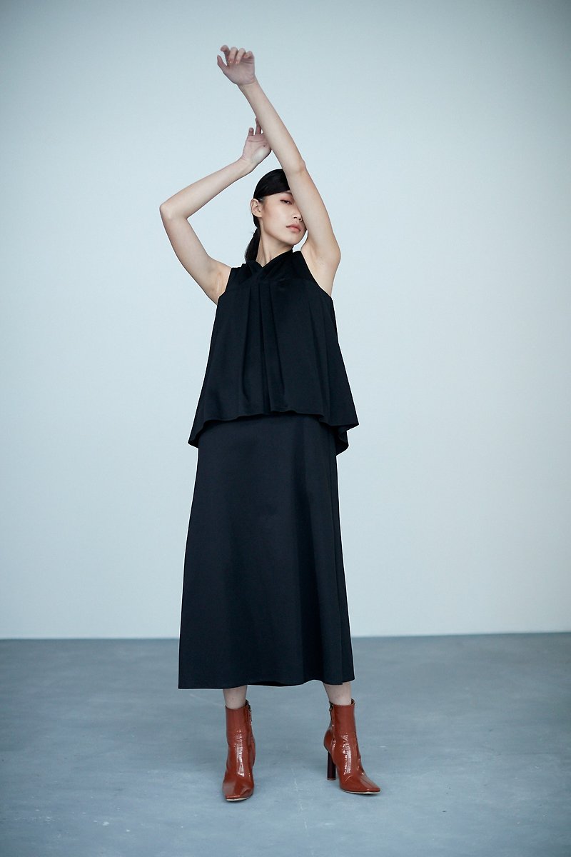 Black two-piece vest dress - ชุดเดรส - ผ้าฝ้าย/ผ้าลินิน สีดำ