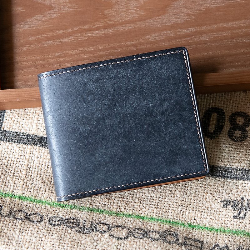 Customized vegetable tanned nubuck leather handmade short wallet/Pueblo Badalssi Carlo - Wallets - Genuine Leather Black