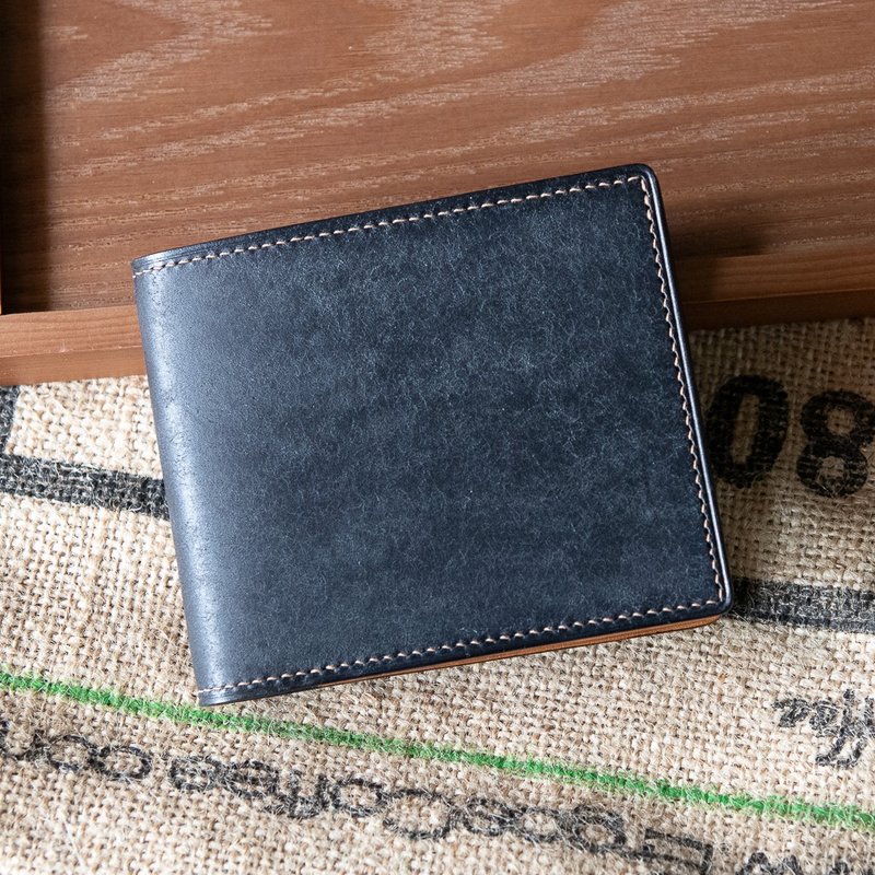 Customized vegetable tanned nubuck leather handmade short wallet/Pueblo Badalssi Carlo - กระเป๋าสตางค์ - หนังแท้ สีดำ