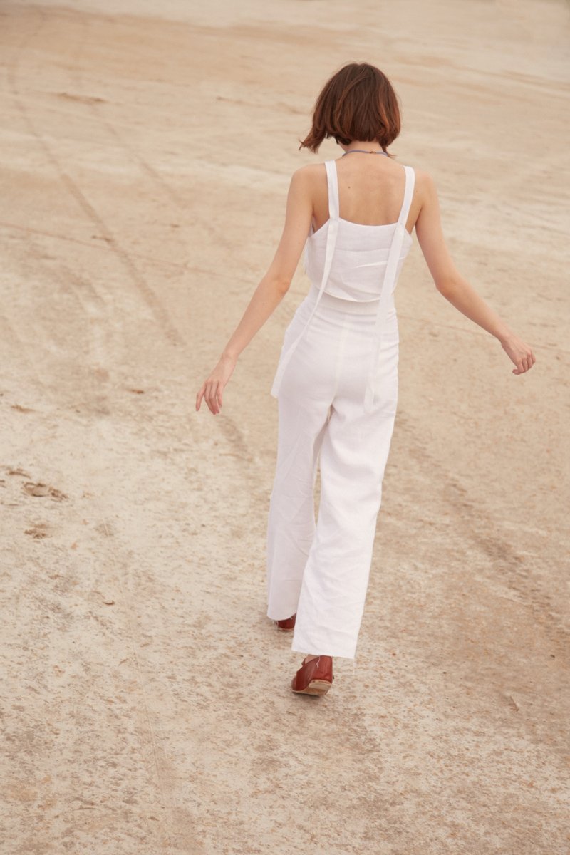 High Waist Trousers - Women's Pants - Linen White