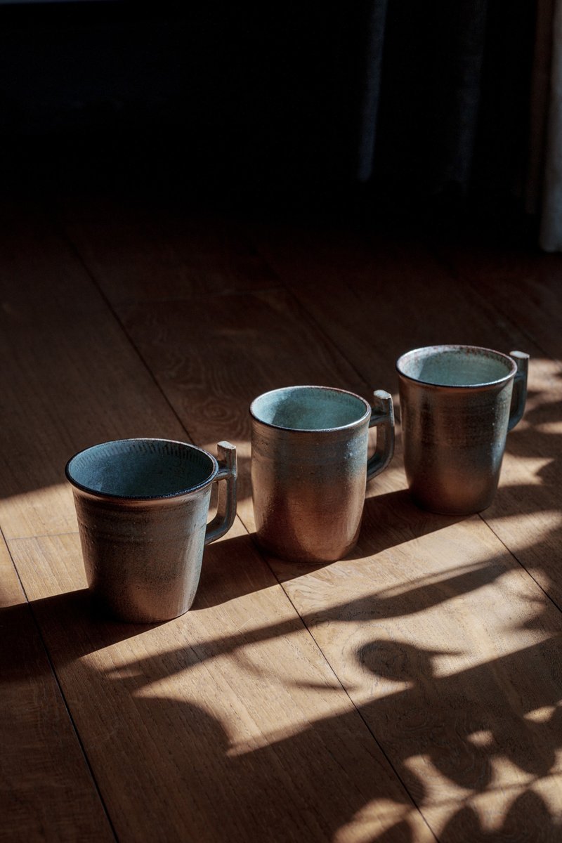 Mug Brown green glaze and lake blue glaze - Cups - Pottery Green