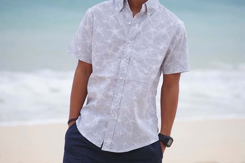 Men's resort shirt Starfish Gray S size - เสื้อเชิ้ตผู้ชาย - วัสดุอื่นๆ สีเทา