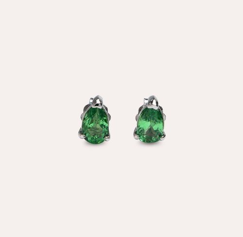 安珠 AND JEWEL 每天配戴的天然寶石 安珠 沙弗萊 綠色 水滴 4*6mm 耳環 經典系列 Pear E 寶石銀飾