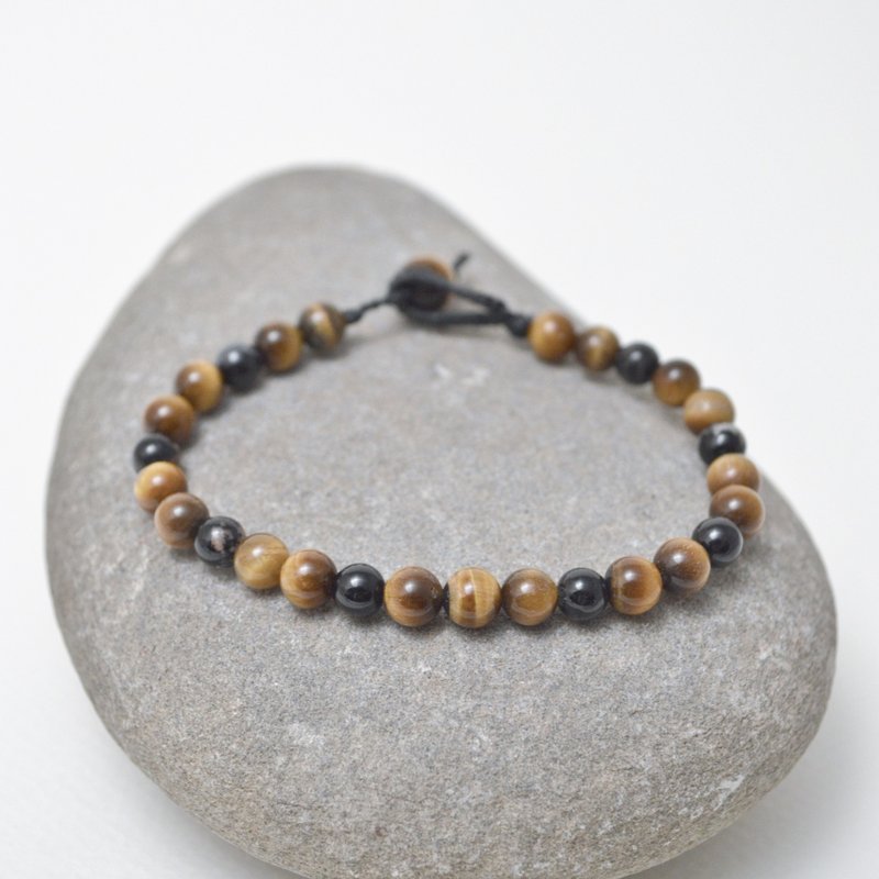 編繩系列- 黑色麻線‧虎眼石‧黑碧璽(有共生礦)‧麻繩編織手環 - 手鍊/手環 - 棉．麻 多色