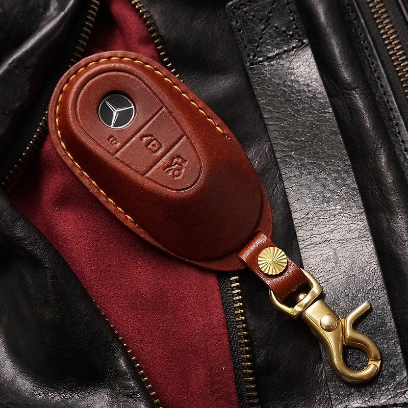 leather key fob fit for 2021 BENZ S-CLASS W223 - Keychains - Genuine Leather Brown