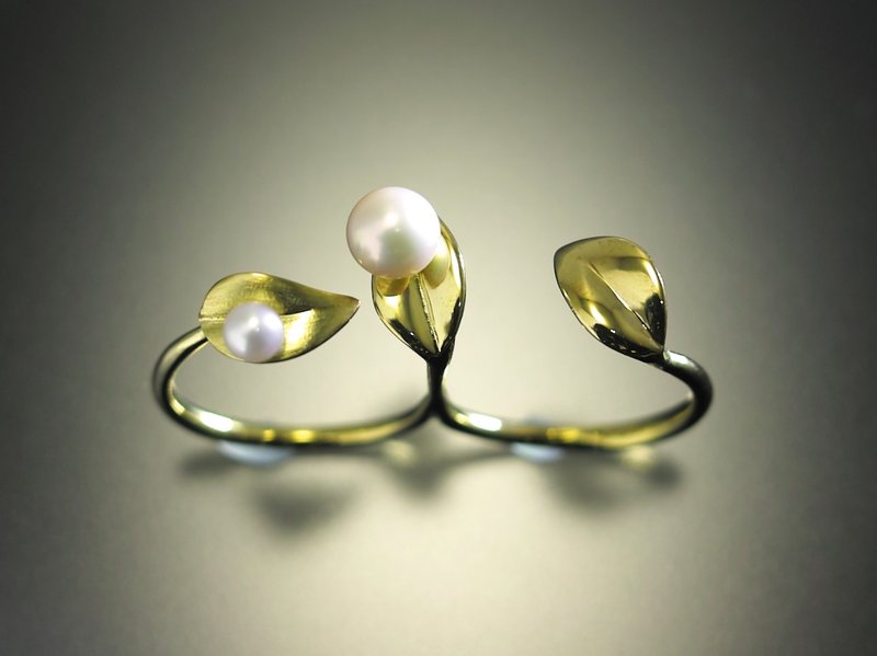 Japan Quality | Double Finger NUDE Ring 新葉の雫 18K×Pearl - 戒指 - 其他金屬 金色