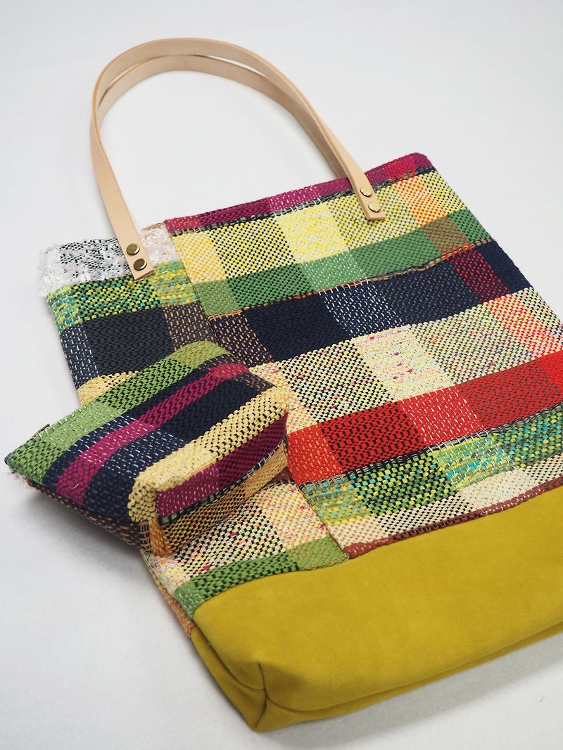 Checkers Tote Bag in Yellow - Messenger Bags & Sling Bags - Cotton & Hemp Multicolor