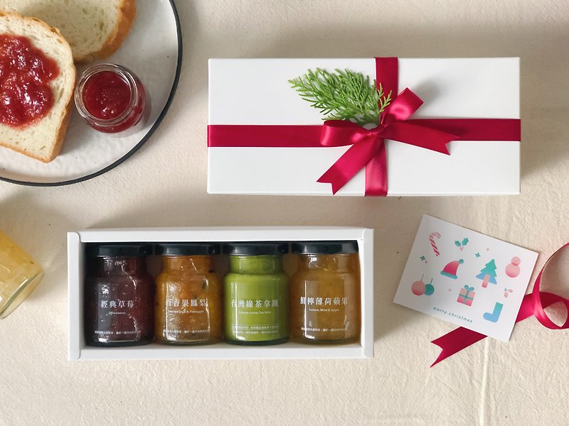 Christmas Gift Exchange│Fruit Osmanthus Pear + Optional Jam Four Gift Box│With Christmas Wrapping and Card - Jams & Spreads - Fresh Ingredients White