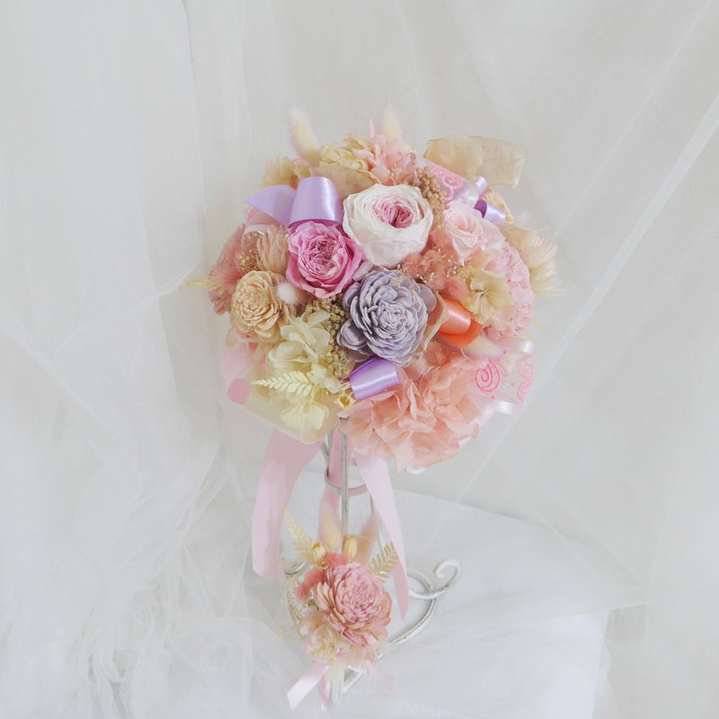 夢幻粉紫白捧花 結婚花束永生乾燥花畢業謝師禮物生日畢業禮物七 - 乾燥花/永生花 - 植物．花 粉紅色