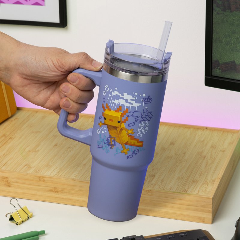 官方授權Minecraft 900mL六角恐龍不鏽鋼隨身杯連飲管 - 茶壺/茶杯/茶具 - 不鏽鋼 多色