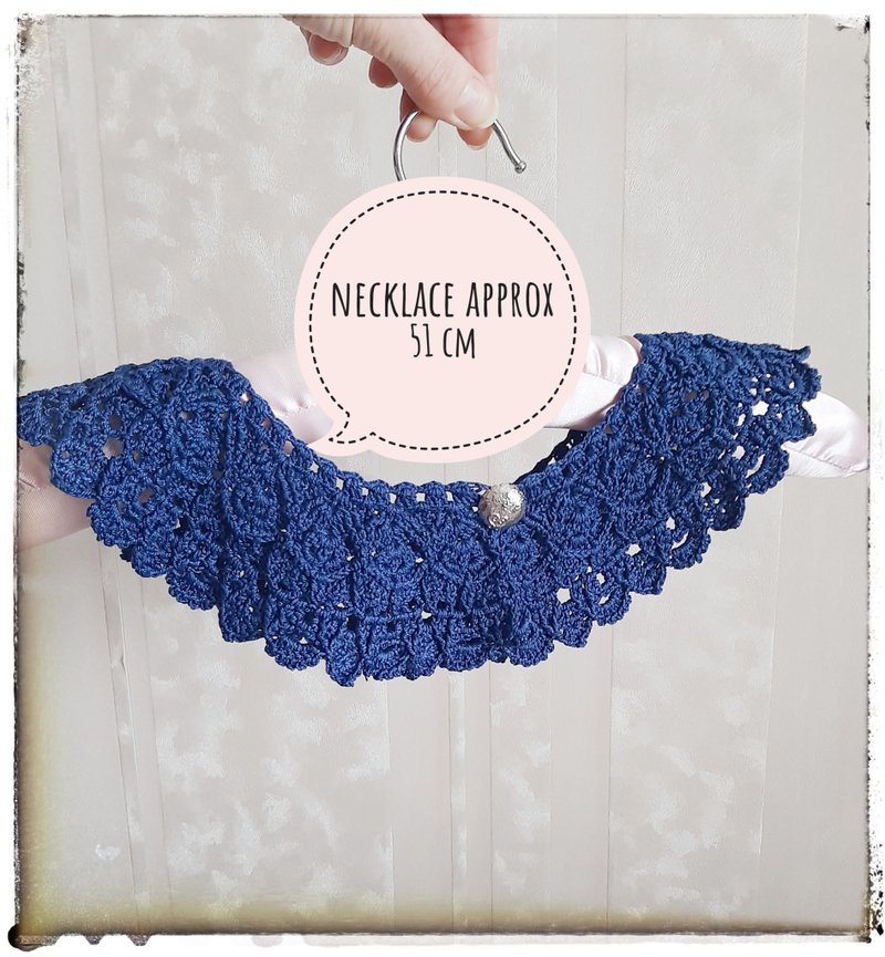 Detachable lace collar for women Royalcore style Dark blue women collar - Collar Necklaces - Cotton & Hemp Blue