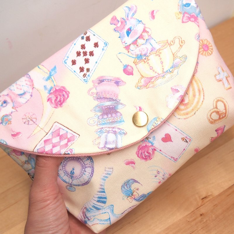 【愛麗斯夢幻系列】 化妝包 雜物包 收納 松鼠 兔子 夢幻 - 化妝袋/收納袋 - 棉．麻 粉紅色