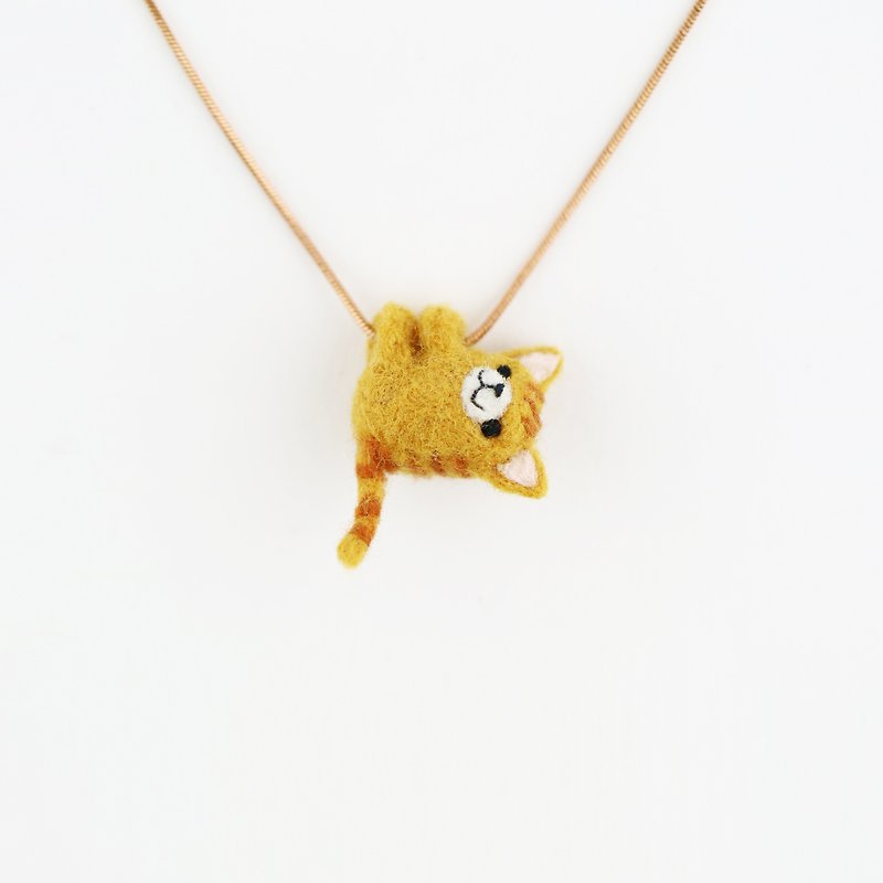 Hug me necklace / wool felting animals – Ginger Cat - Necklaces - Wool 