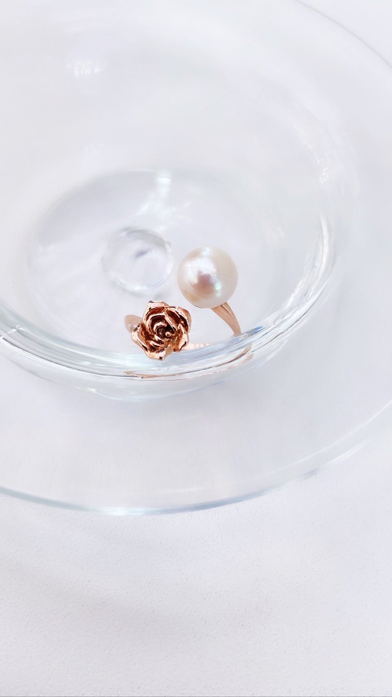 14k Rose and Pearl Intertwined Ring - General Rings - Pearl 