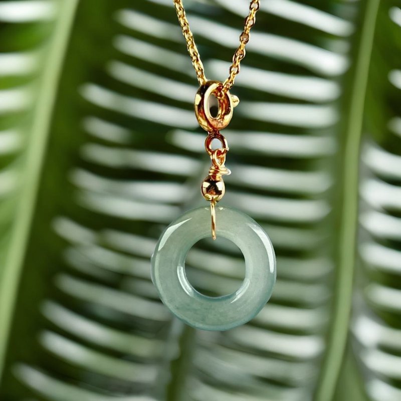 [May‧Peace] Ice Blue Water Jade Peace Buckle Necklace 14K Gold Filled | Natural Grade A Jadeite | Gift - สร้อยคอ - หยก สีเขียว