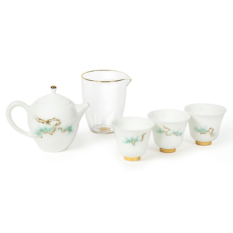 Tao Zuofang │ Cang Song Cuibai Tea Set Five Pieces - Teapots & Teacups - Porcelain White