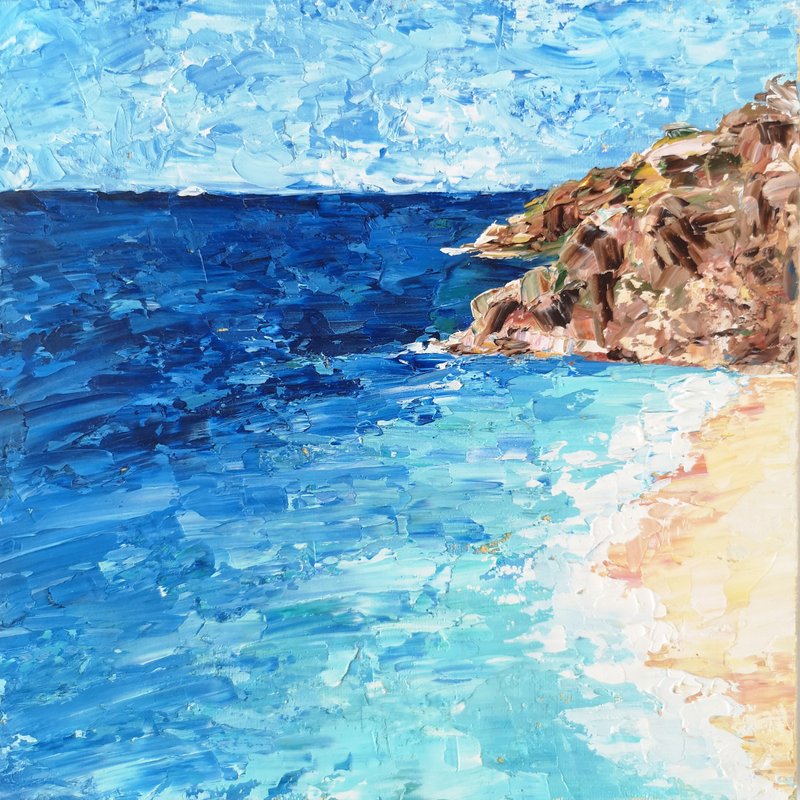 海風景油畫原創牆藝術臥室客廳牆飾 - 海報/掛畫/掛布 - 紙 藍色