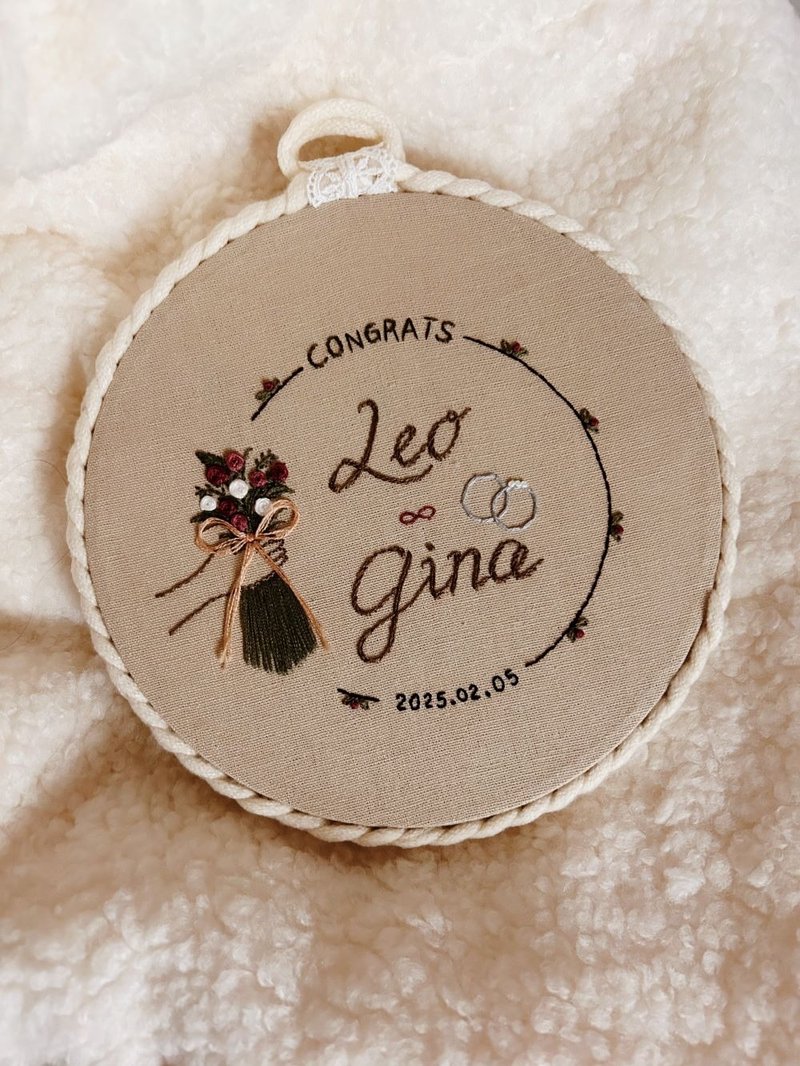 Couple embroidery hanging picture/wedding gift/customized English name/wedding anniversary - โปสเตอร์ - งานปัก 