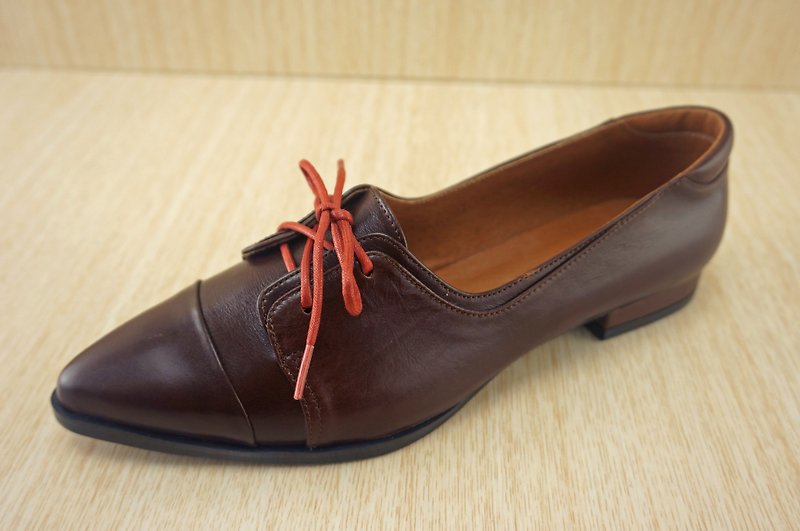 Pointed flat bottom Oxford shoes, handmade shoes, handmade shoes, CHANGO results shoe Square, Oxford shoes - รองเท้าลำลองผู้หญิง - หนังแท้ 