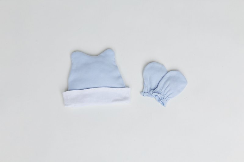 Bear Hat Gloves Combination (Powder/Blue) - Baby Gift Sets - Cotton & Hemp White