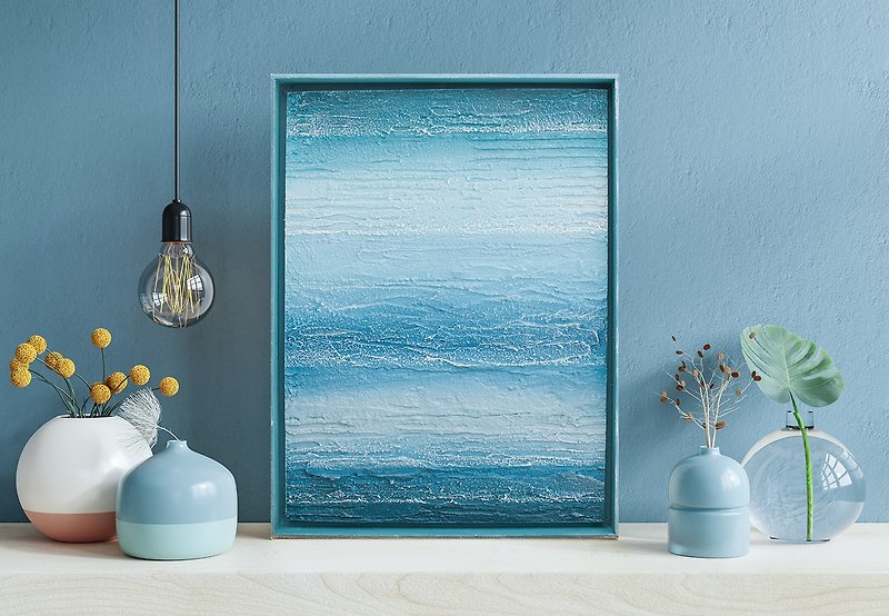 Small textured abstract painting in blue colors from artist, the seascape - ตกแต่งผนัง - อะคริลิค สีน้ำเงิน
