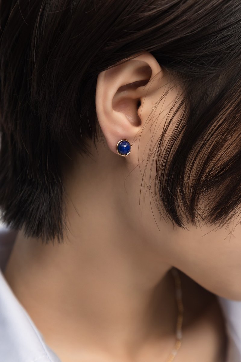 【Lapis Lazuli】classic earring (Customizable clip-on) - ต่างหู - เครื่องเพชรพลอย สีน้ำเงิน